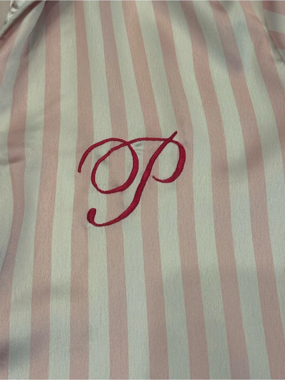 SS Weddings Pink & White Striped Pajama Set Shorts Size Small Monogram P